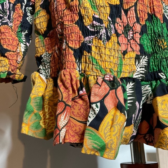 NEW Farm Rio Black Garden Floral Print Smocked Balloon Sleeve Ruffle Scoop Neck - Picture 9 of 10